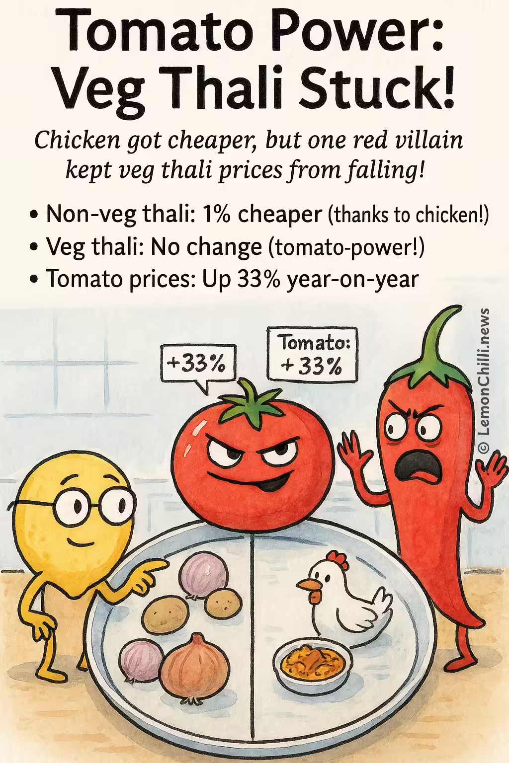 Tomato Power: Veg Thali Stuck!