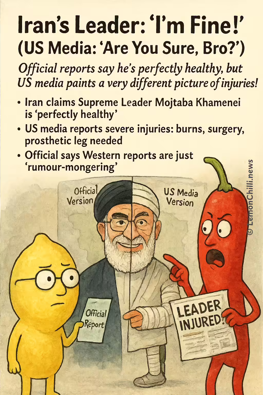 Iran's Leader: "I'm Fine!" (US Media: "Are You Sure, Bro?")